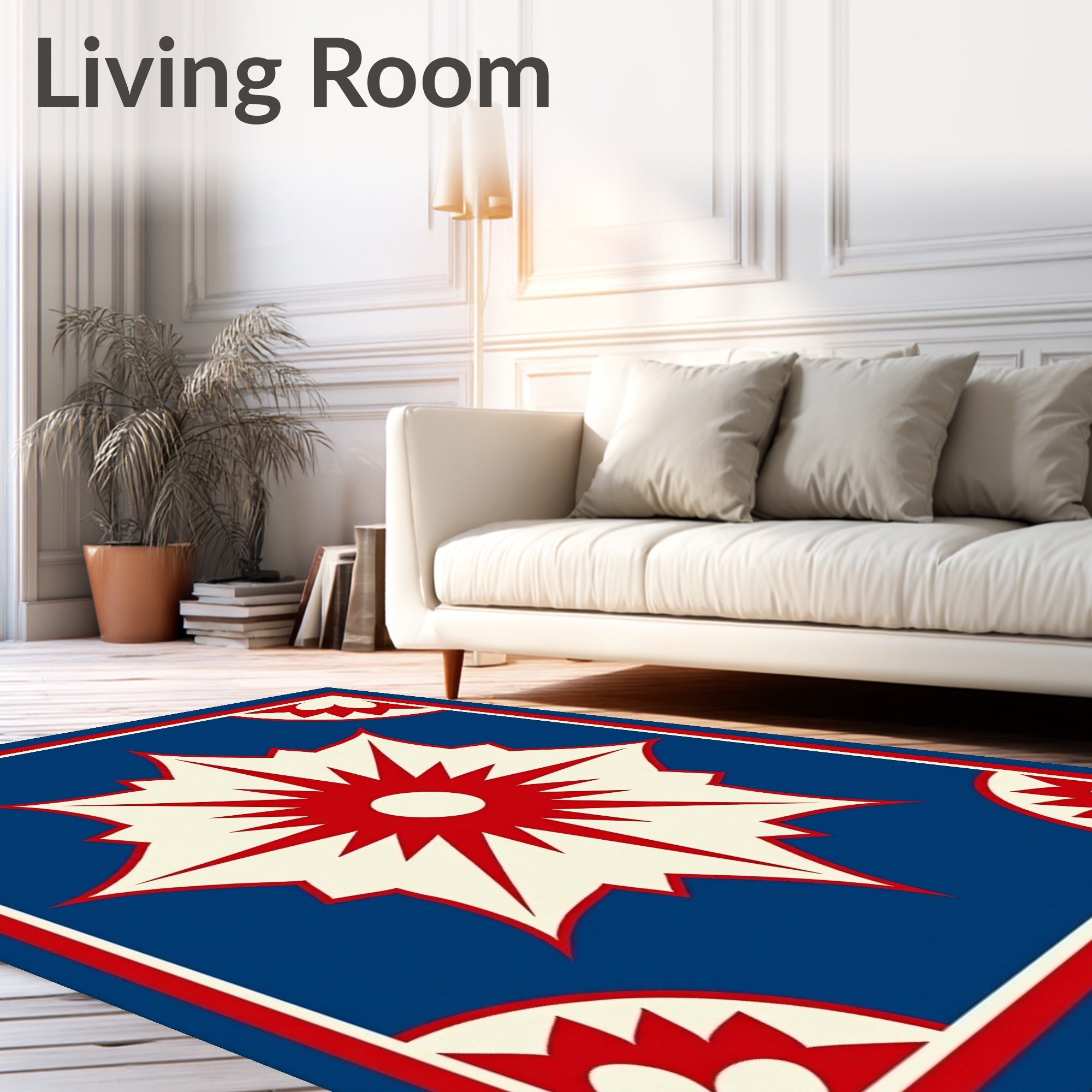 Crimson Red Starburst Blue Medallion Rug