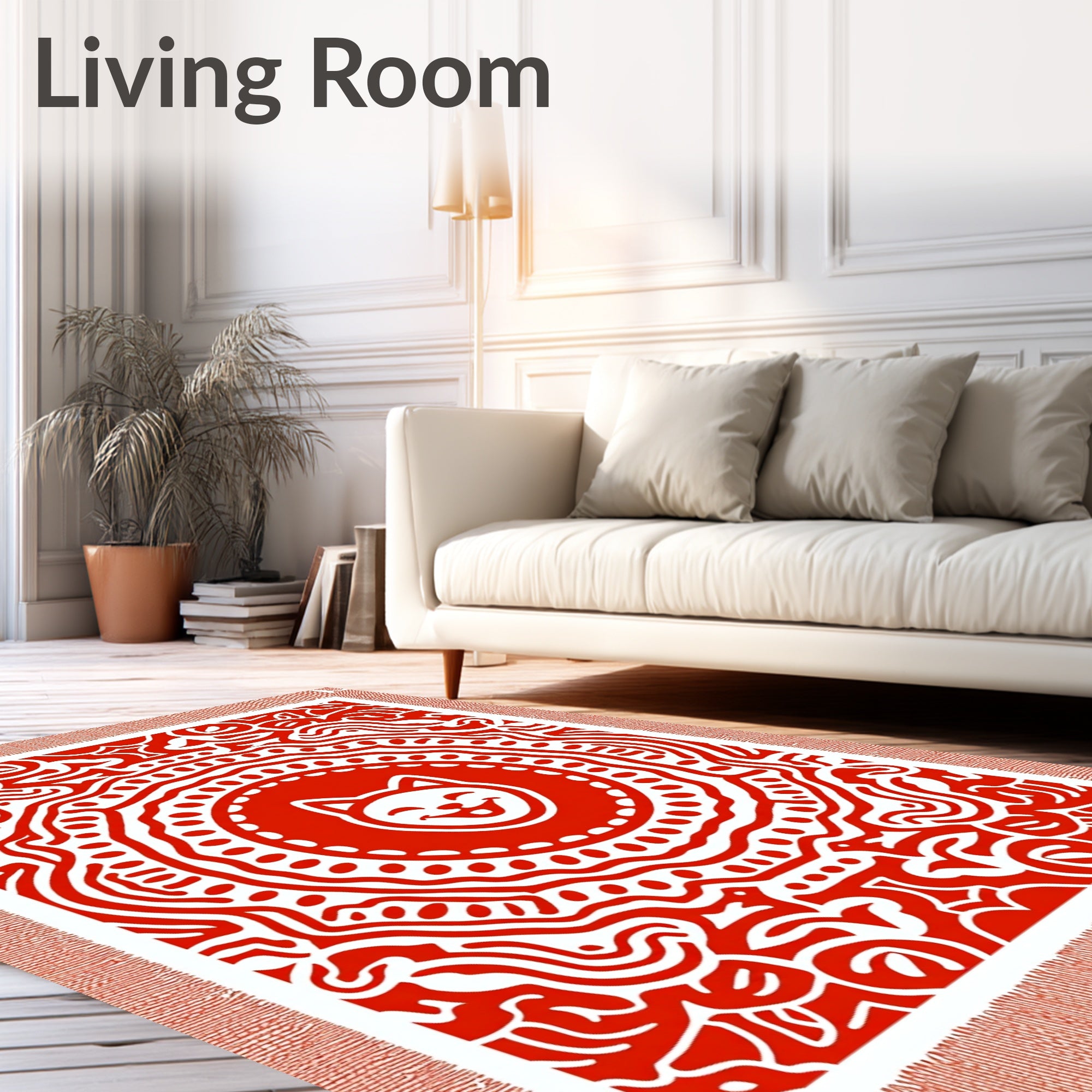Whimsical Red Cat Medallion Rug
