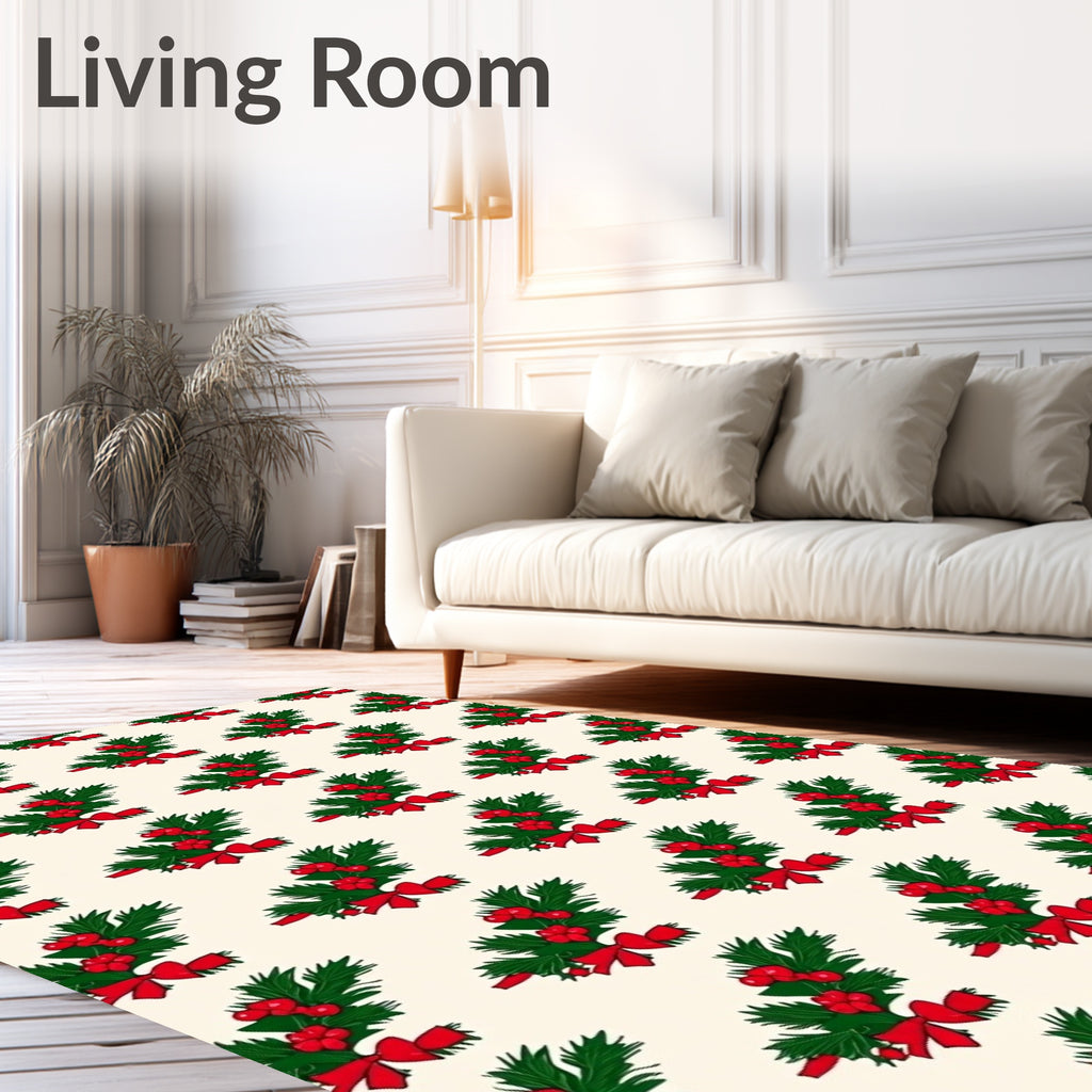 Festive Holly Berry Evergreen Bow Arrangement Rug