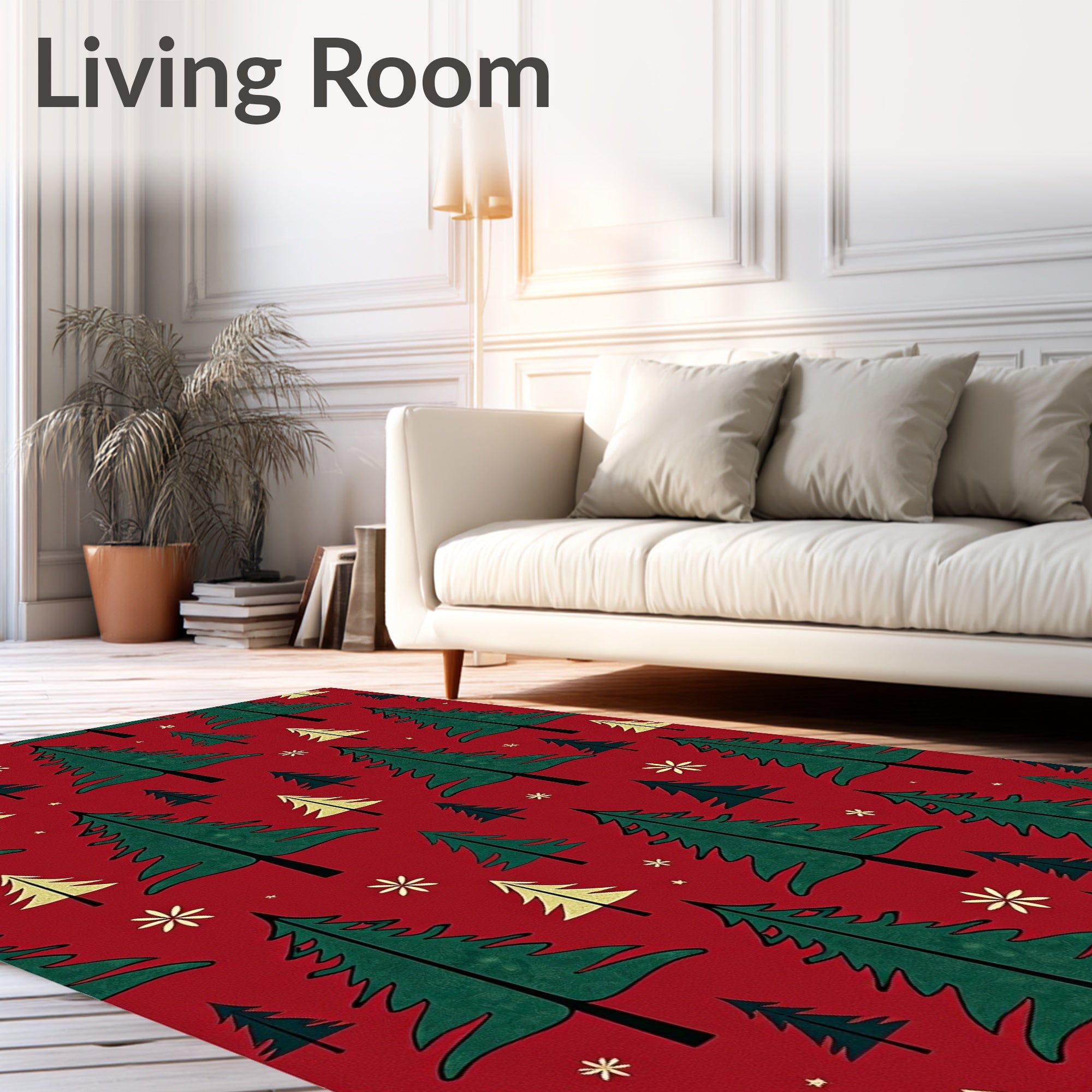 Festive Red Evergreen Christmas Trees Rug