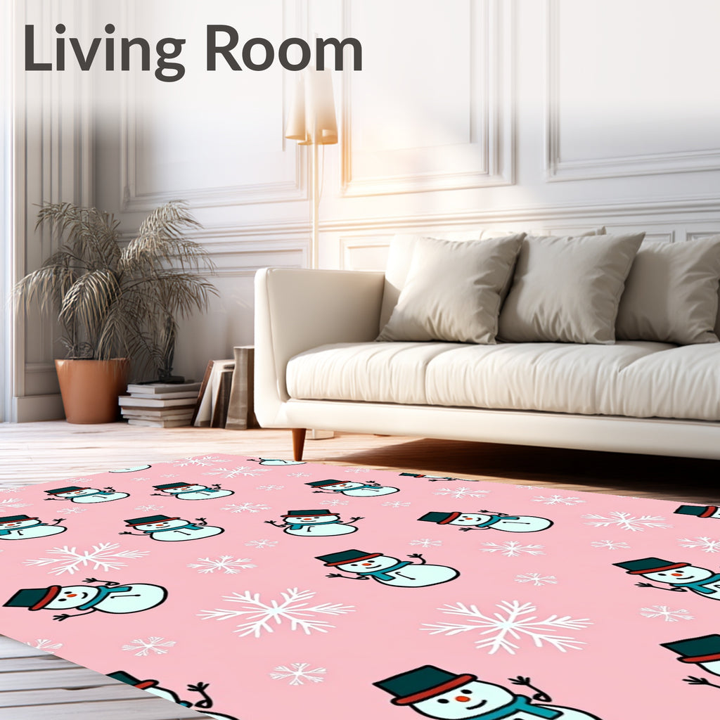 Pink Snowman Snowflake Festive Background Rug
