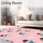 Pink Snowman Snowflake Festive Background Rug