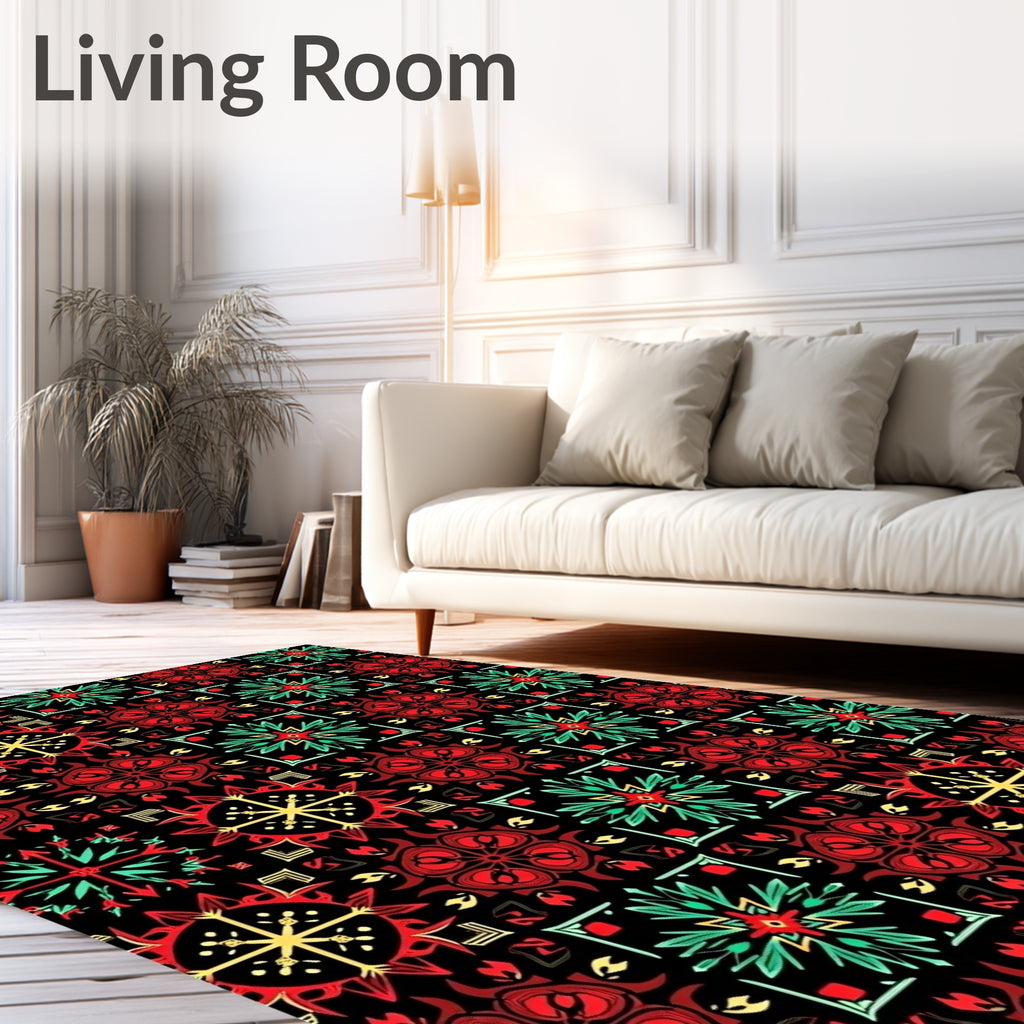 Bold Red Floral Medallion Mosaic Rug