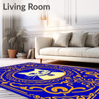 Aesthetic Blue Yellow Feline Medallion Rug