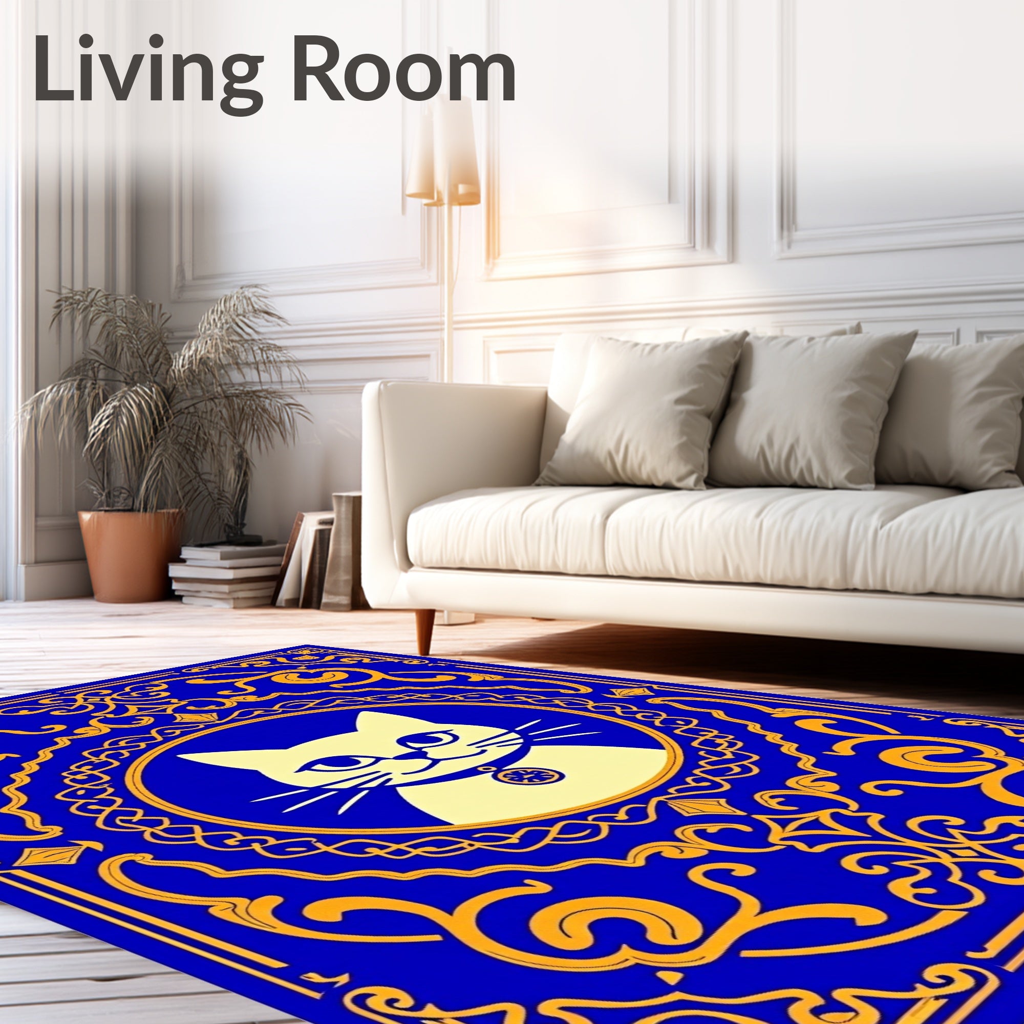 Aesthetic Blue Yellow Feline Medallion Rug