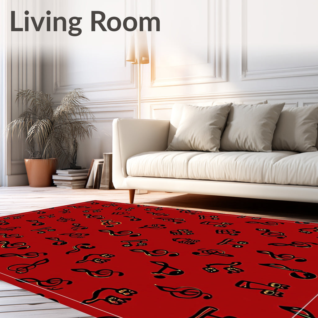 Crimson Red Musical Notes Collage Rug