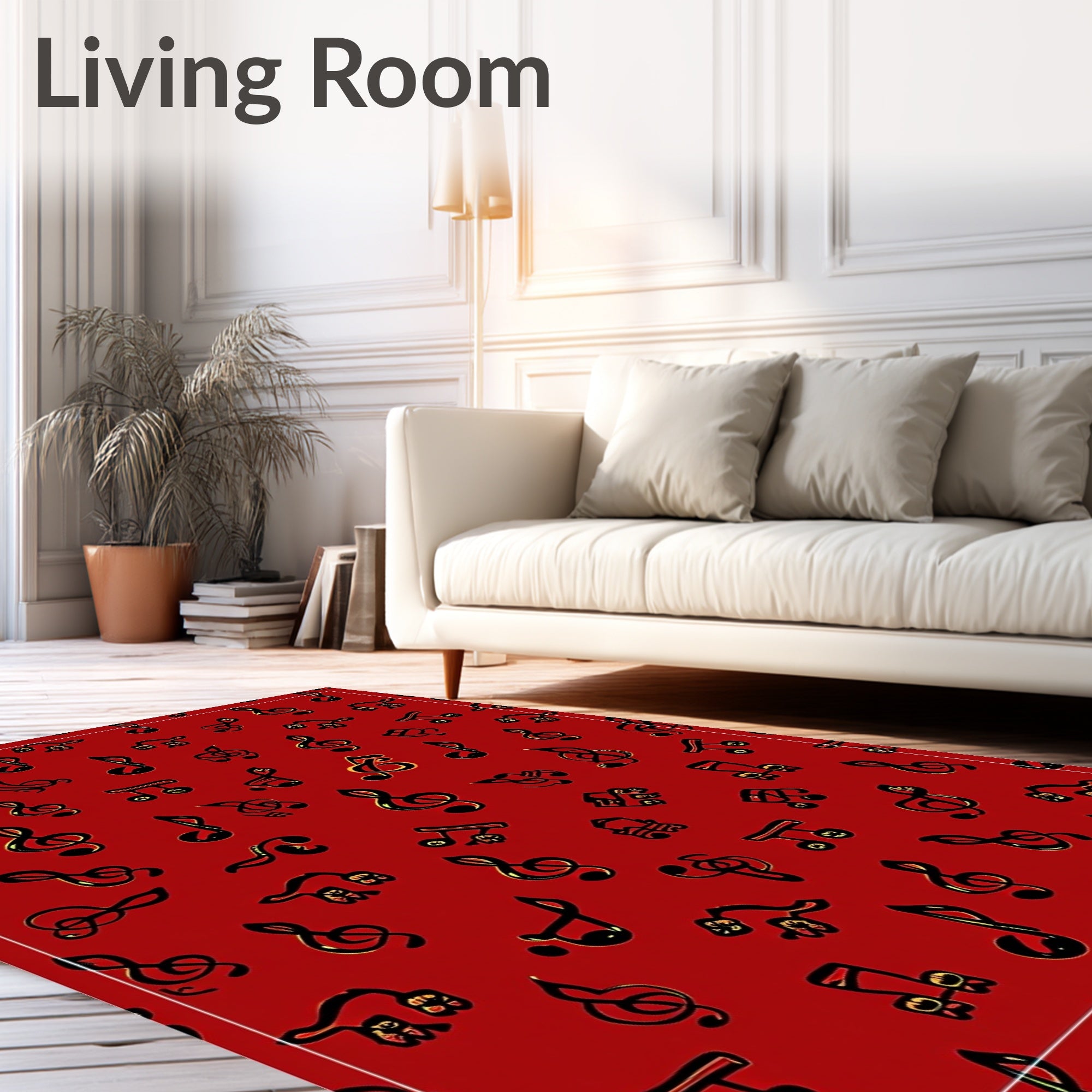 Crimson Red Musical Notes Collage Rug