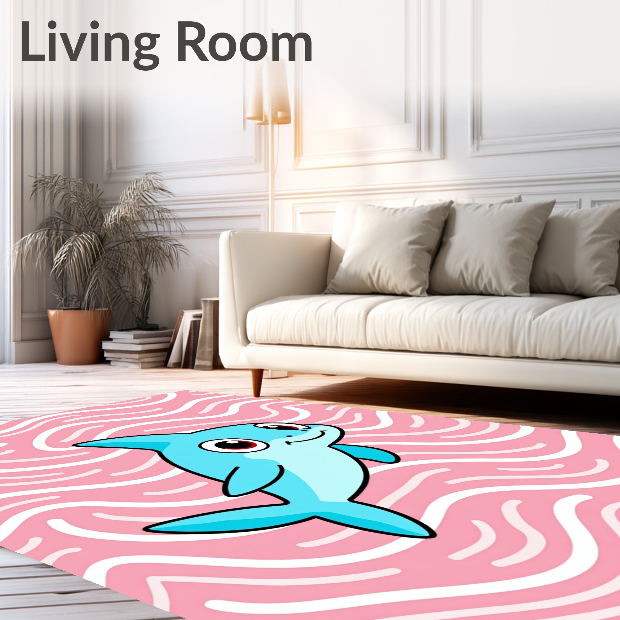Cute Blue Dolphin Pink Wave Rug