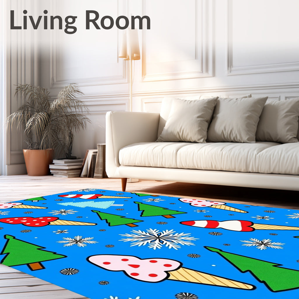 Whimsical Christmas Ice Cream Snowflakes Trees Rug