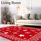 Red White Snowflake Star Border Rug
