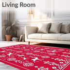 Red Festive Deer Snowflakes Nordic Rug