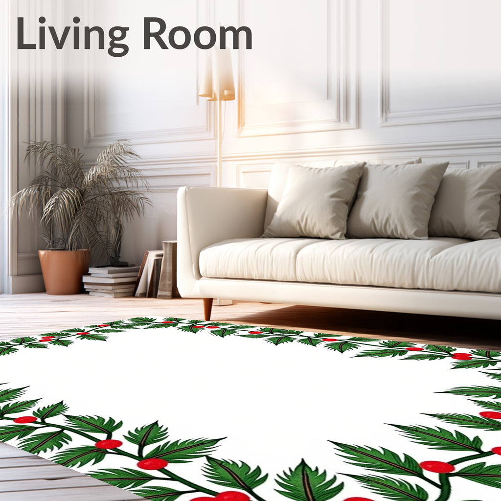 Evergreen Holly Berry Garland Border Rug