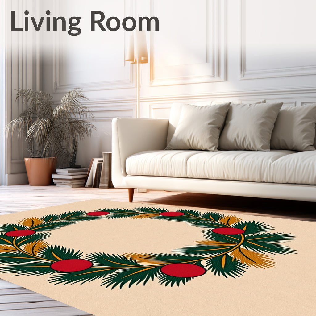 Festive Green Fir Red Sphere Wreath Rug
