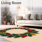 Festive Green Fir Red Sphere Wreath Rug