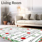 Festive Red Ornament Musical Score Rug