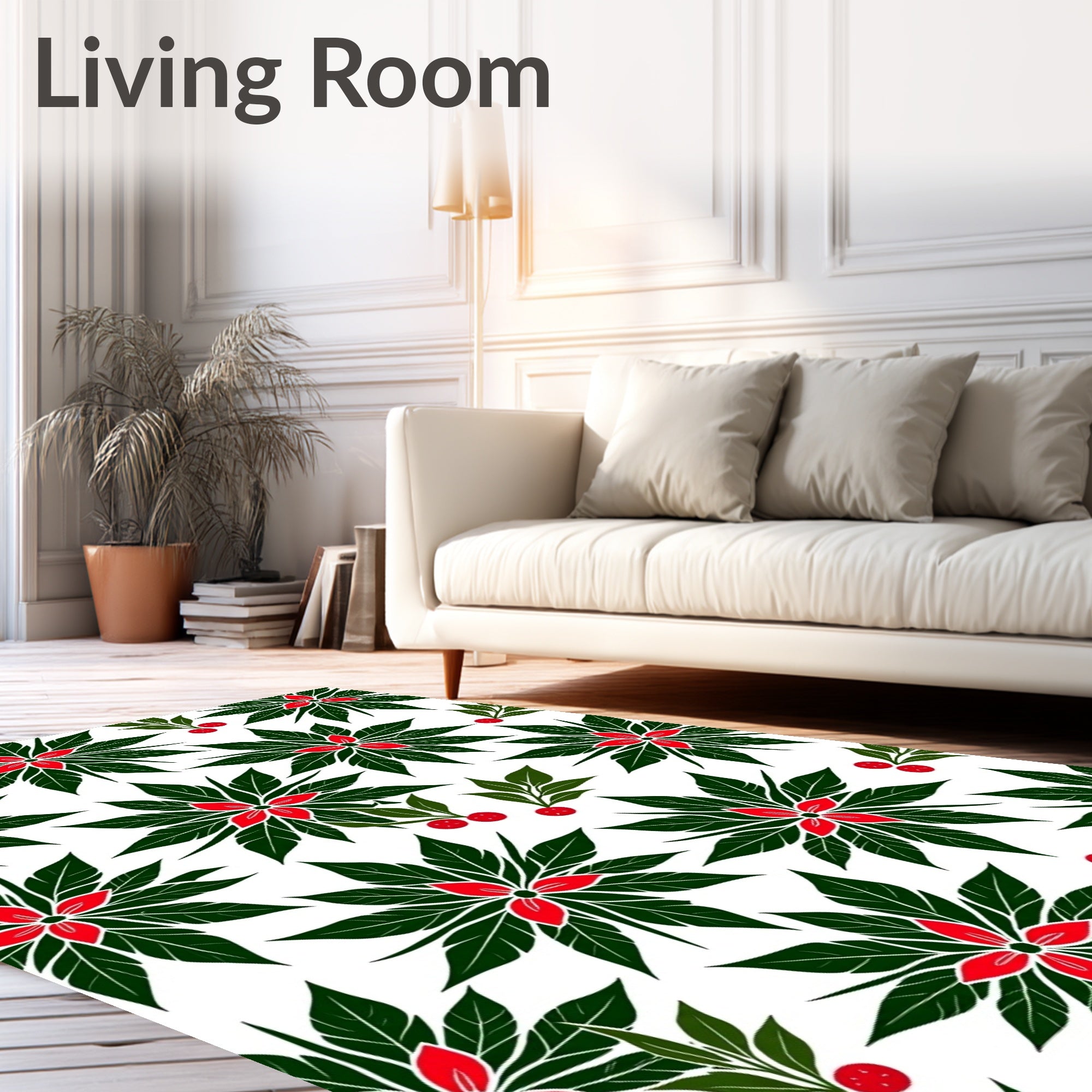 Vibrant Red Star Green Leaf Medallion Rug