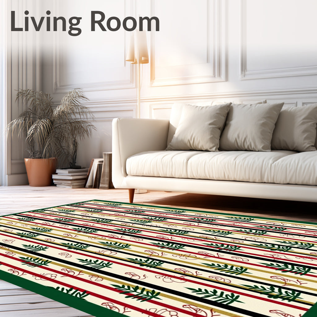Striped Spruce and Bird Folk Art Rug