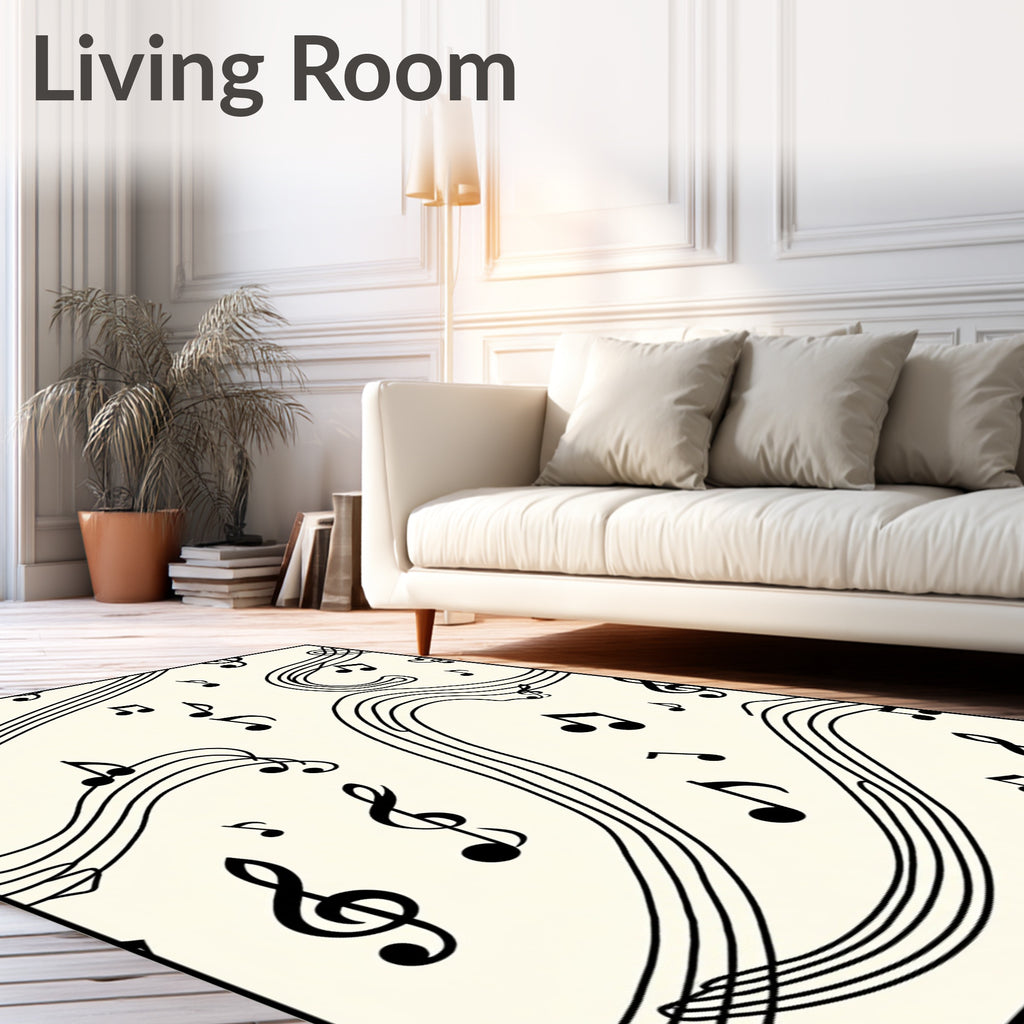 Black Musical Notes Ivory Flowing Lines Rug