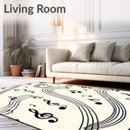 Black Musical Notes Ivory Flowing Lines Rug