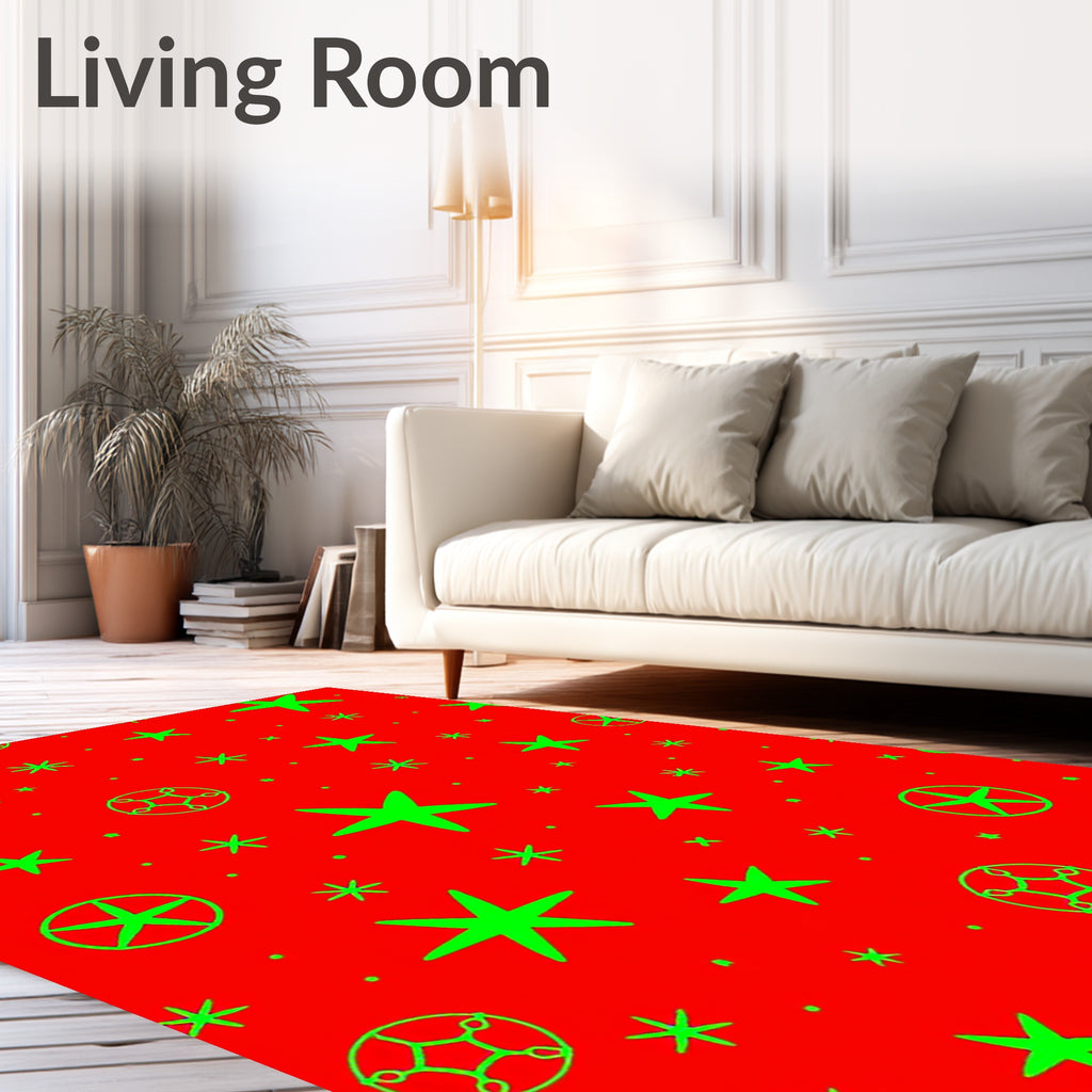 Bright Red Green Starburst Scatter Rug