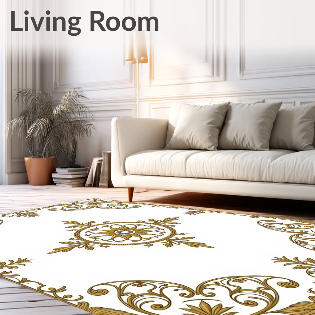 Ornate Gold Floral Medallion Emblem Rug