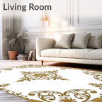 Ornate Gold Floral Medallion Emblem Rug
