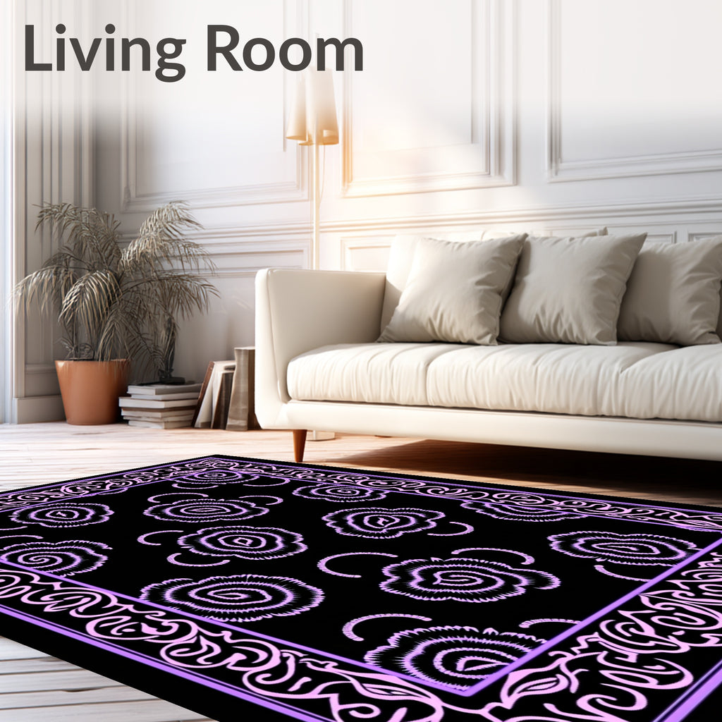 Lavender Floral Bloom Border Rug