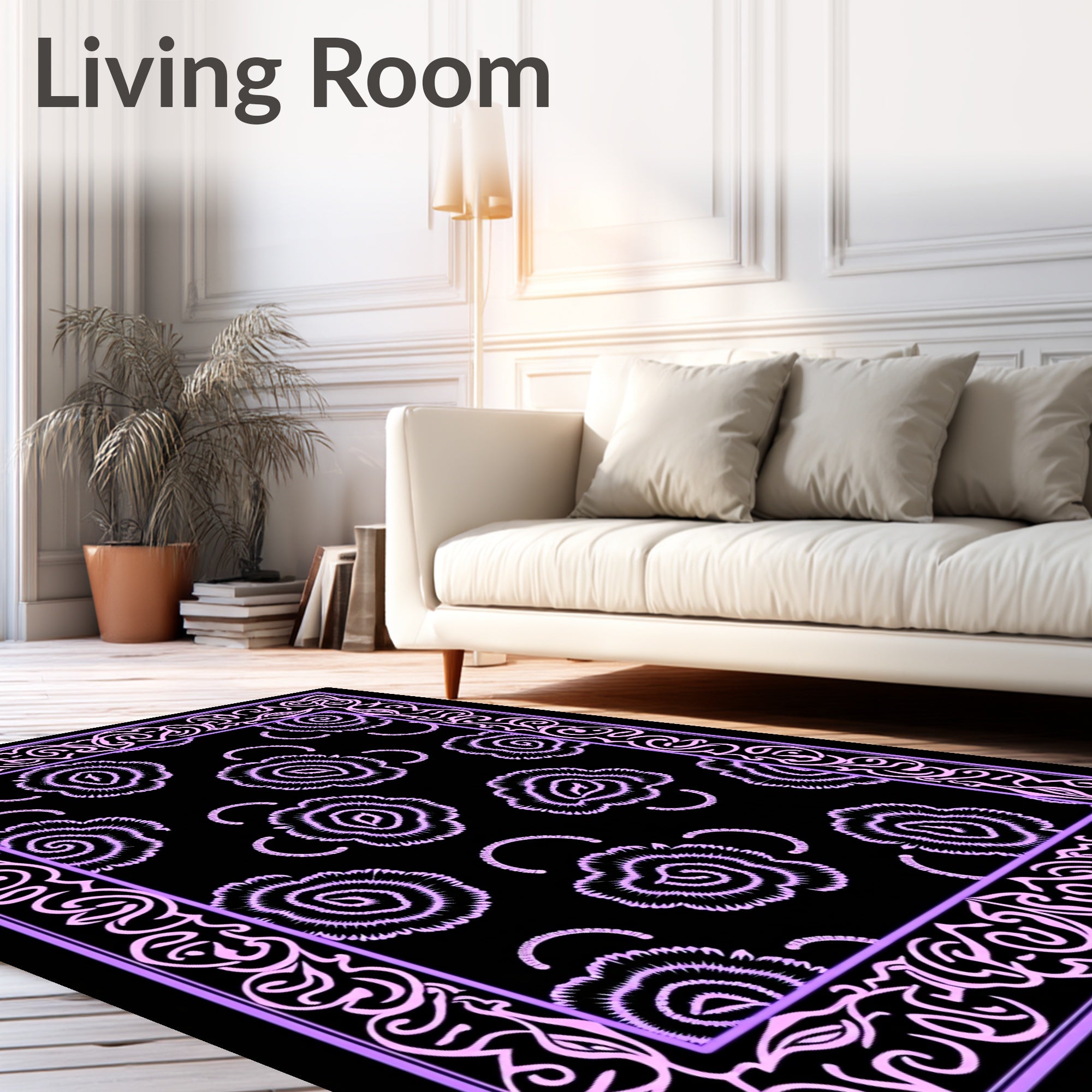 Lavender Floral Bloom Border Rug
