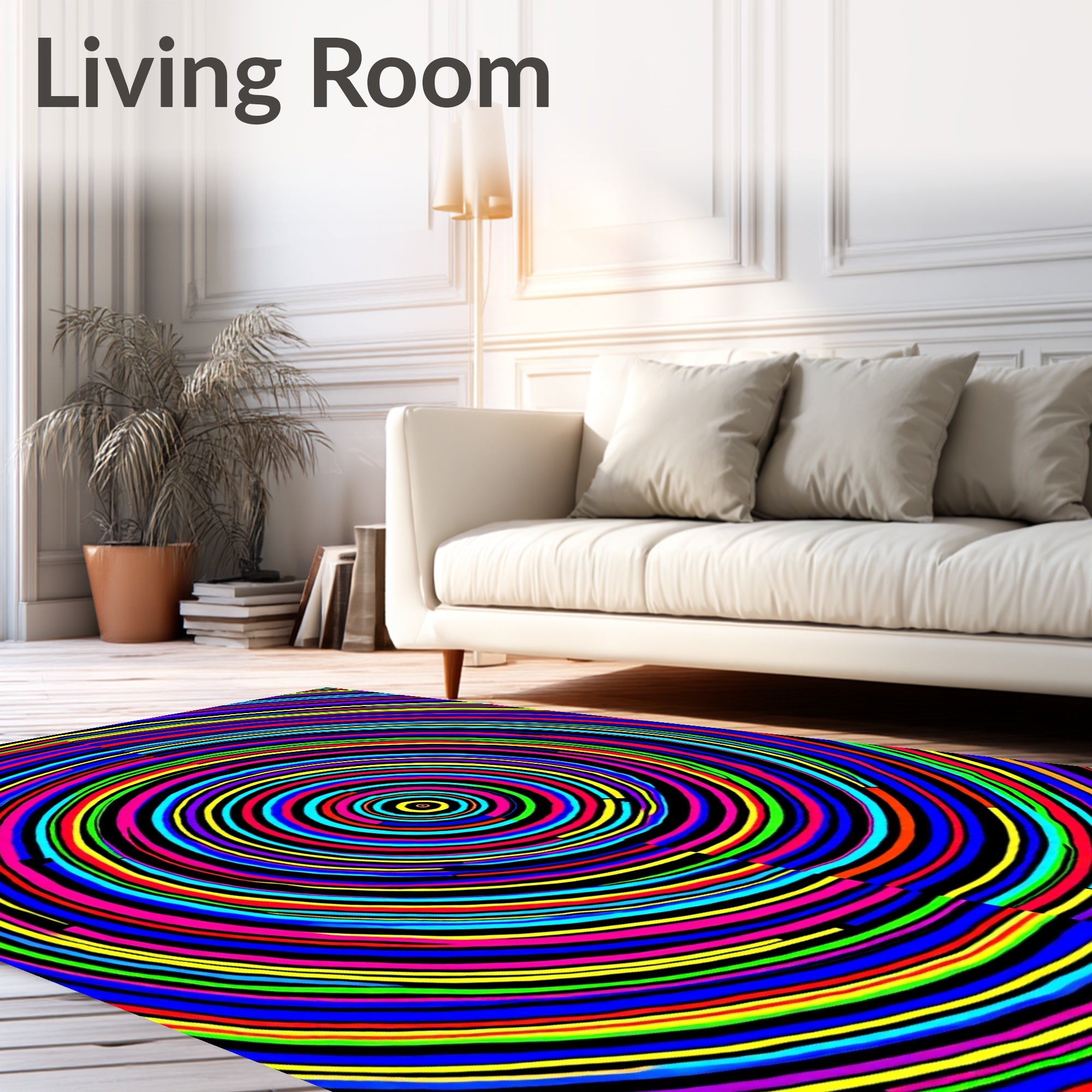 Vibrant Rainbow Concentric Circles Rug