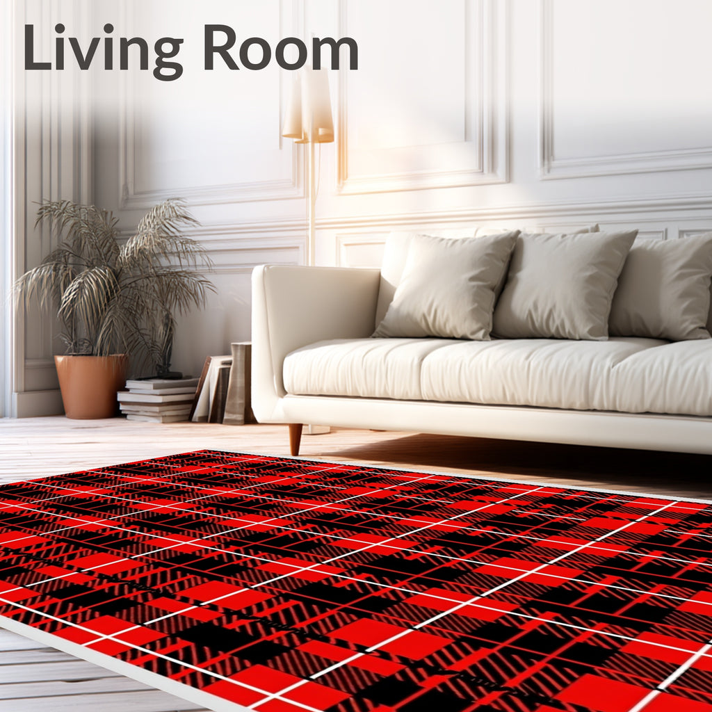 Bold Red Black Plaid Grid Rug