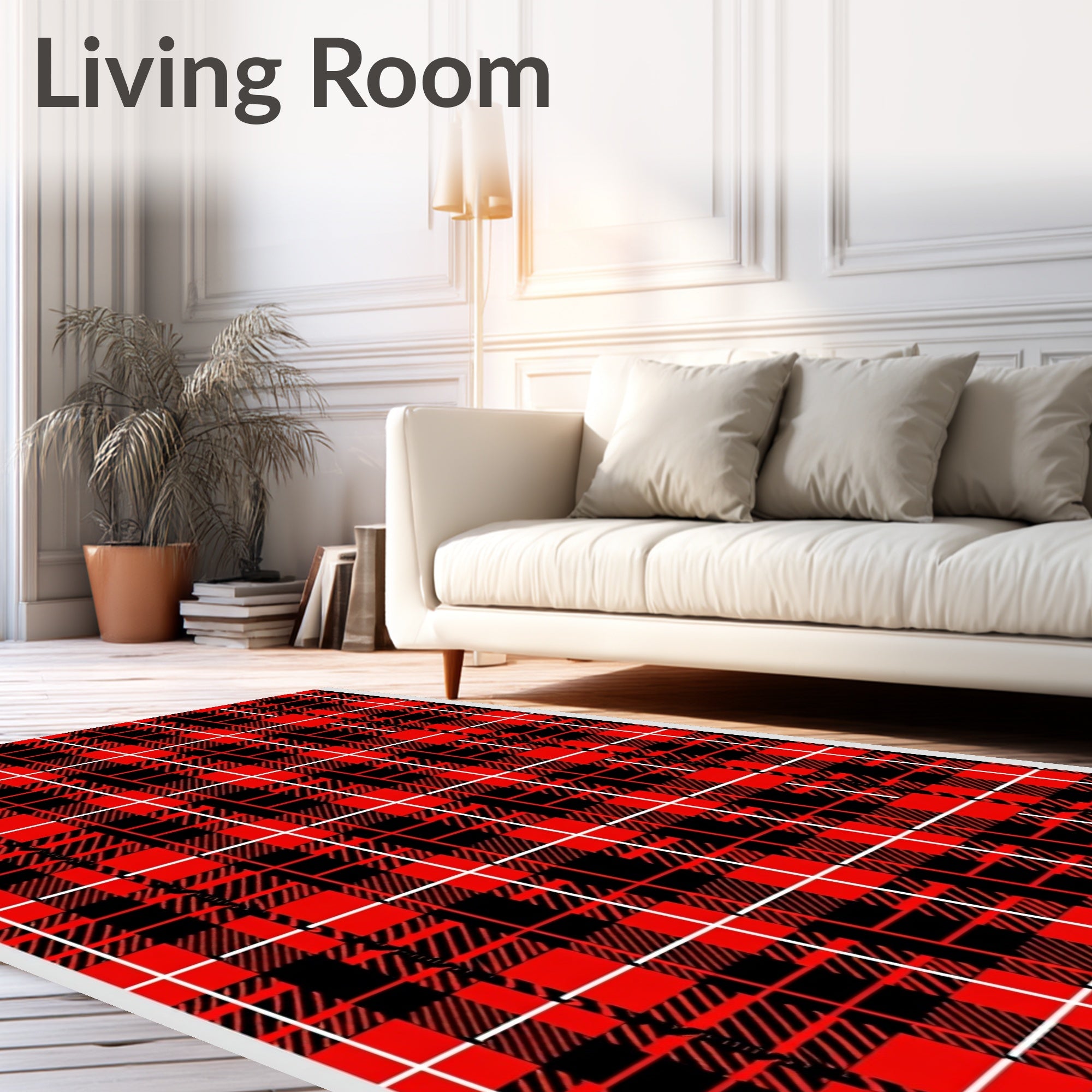Bold Red Black Plaid Grid Rug