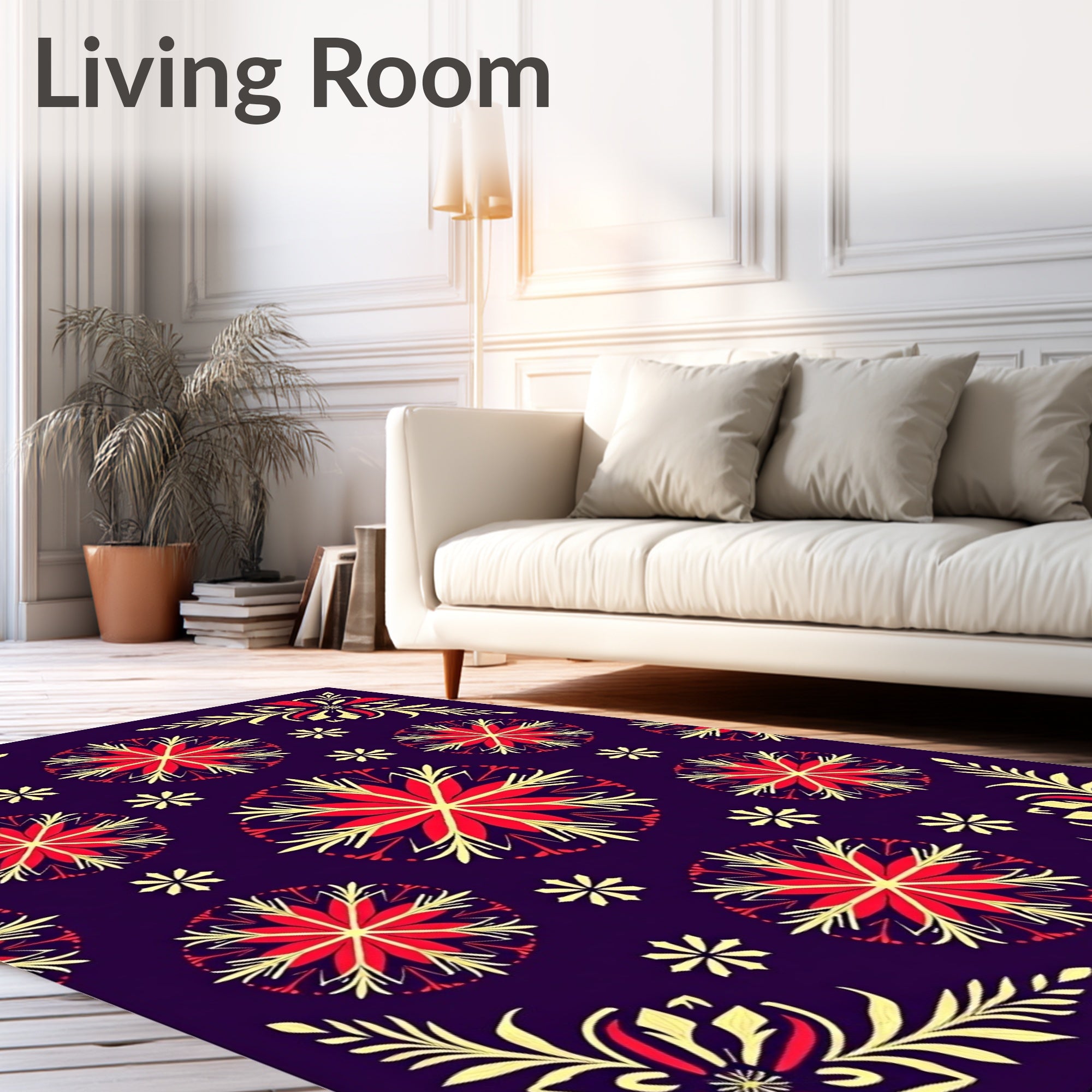 Vibrant Red Yellow Floral Medallion Rug