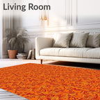 Fiery Orange Red Floral Swirls Rug