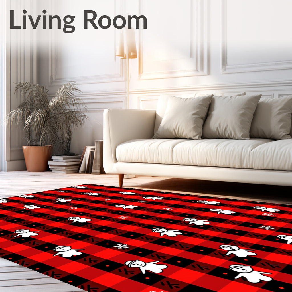 Crimson Snowmen Plaid Scatter Rug