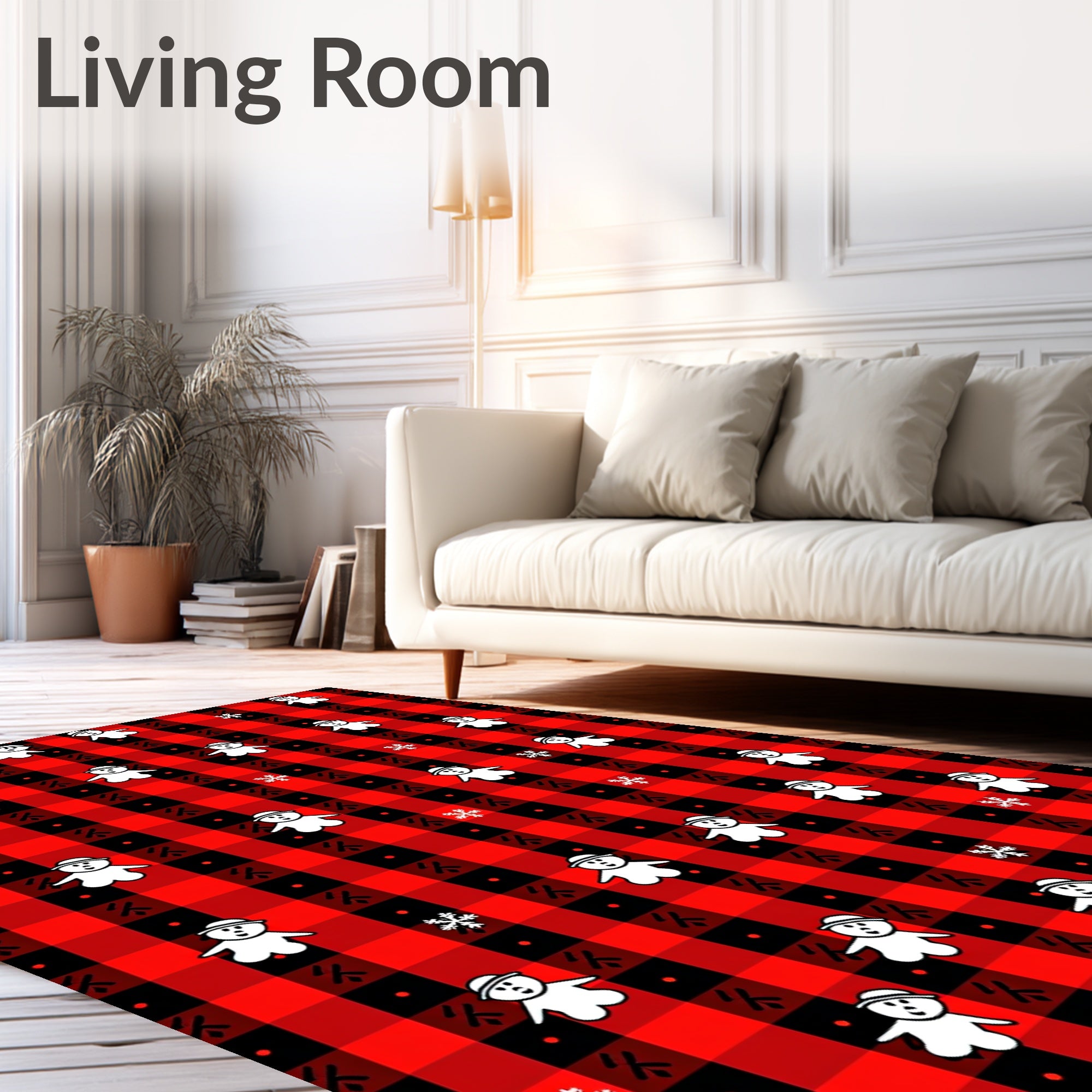 Crimson Snowmen Plaid Scatter Rug