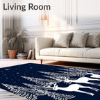 White Deer Forest Night Sky Rug