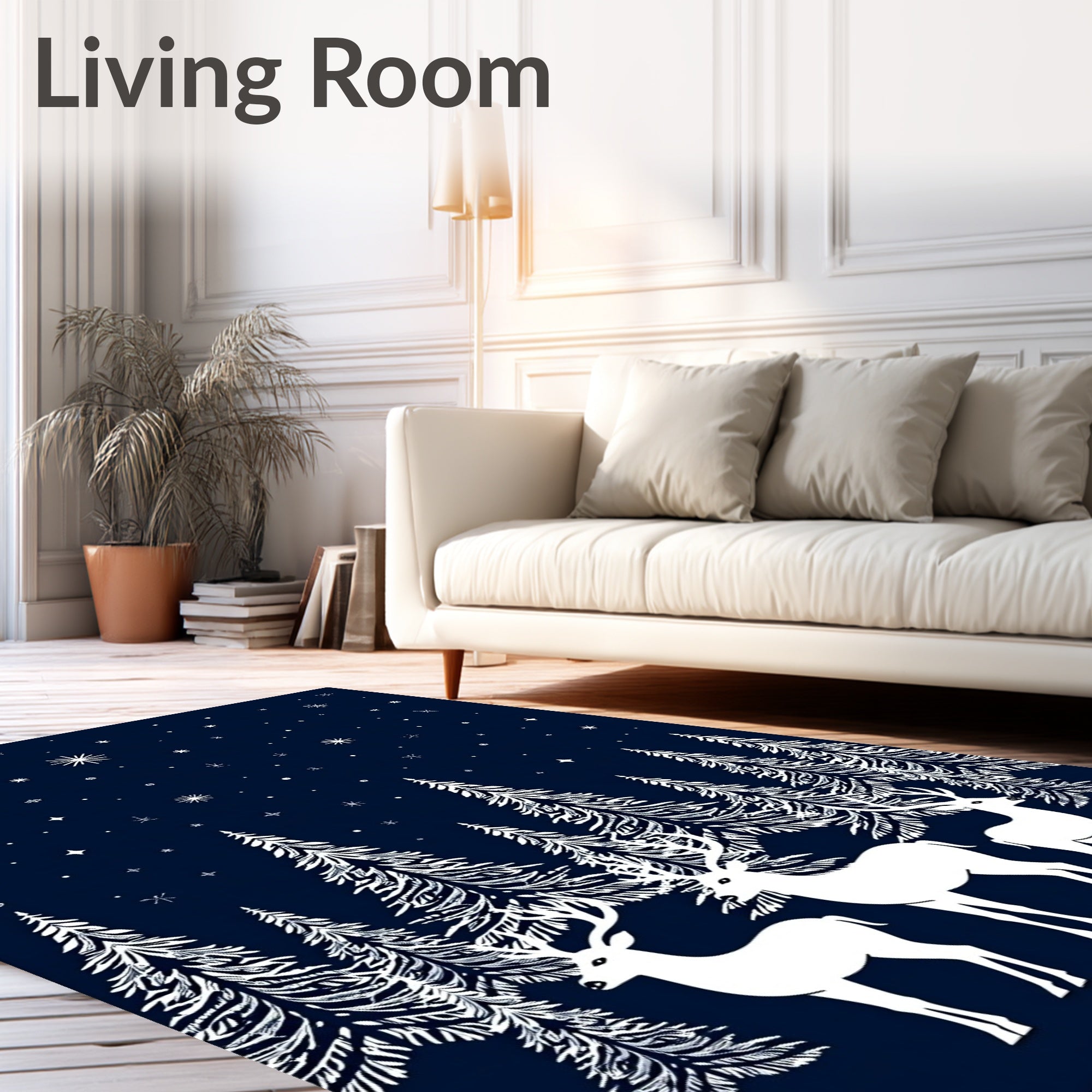 White Deer Forest Night Sky Rug