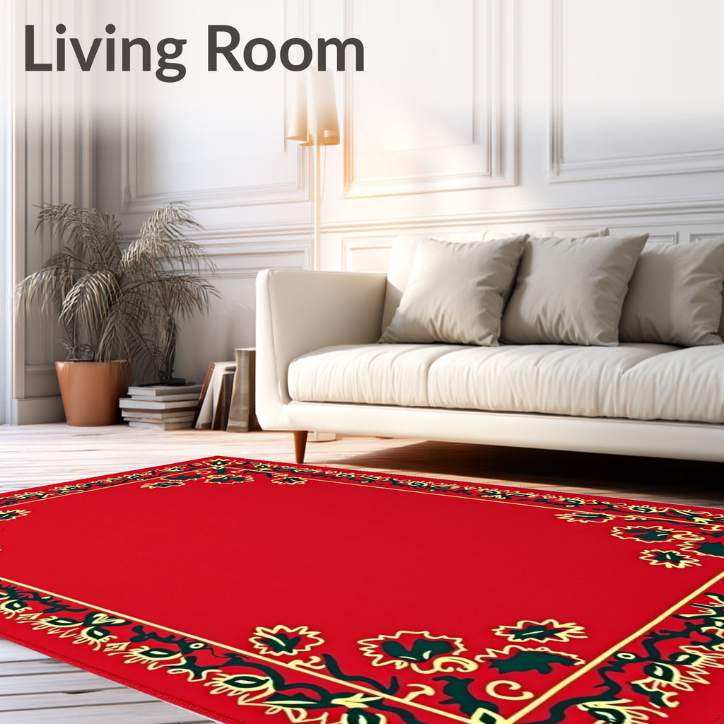 Crimson Floral Vine Frame Rug