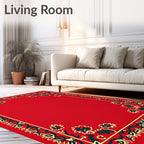Crimson Floral Vine Frame Rug