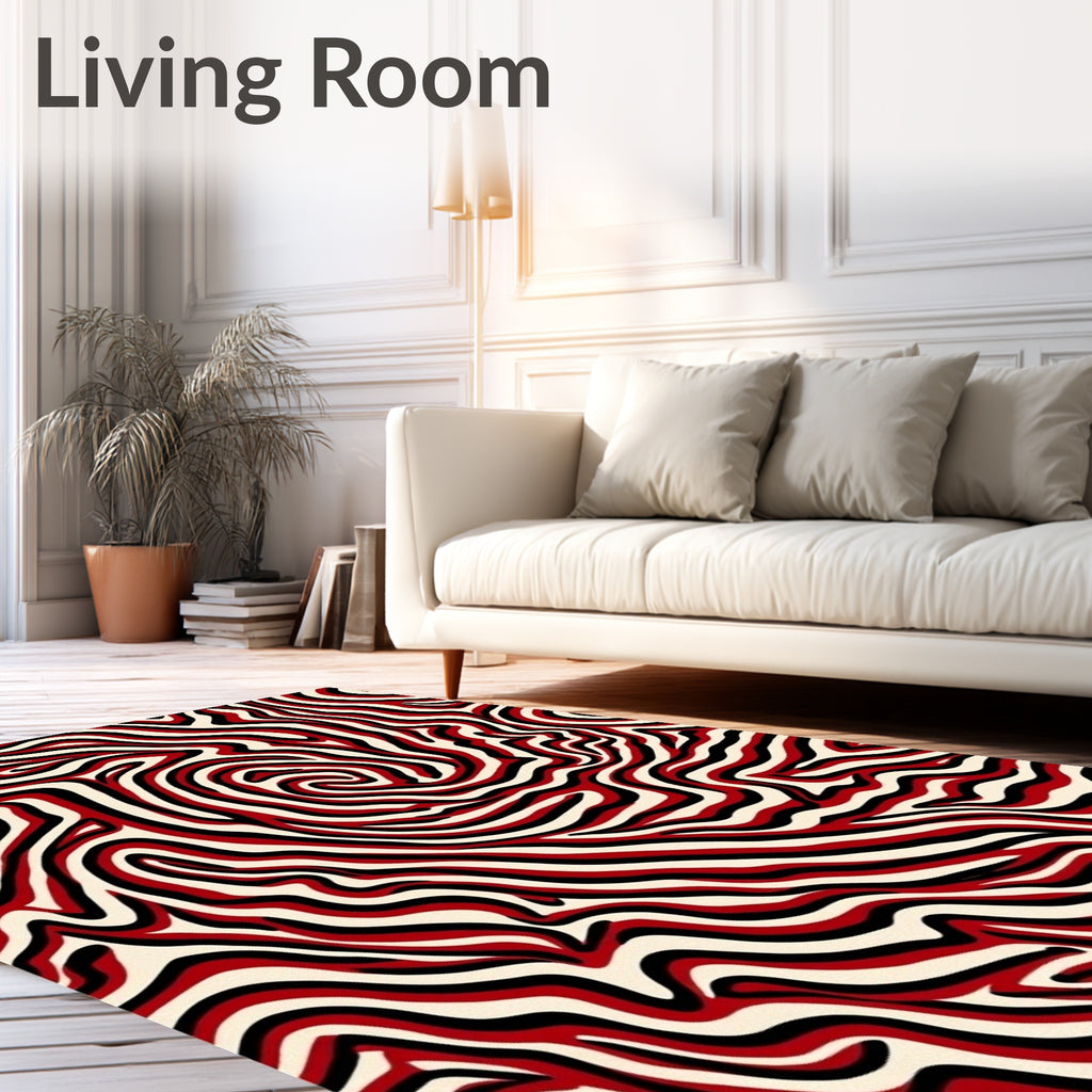 Bold Red Black Swirling Lines Rug