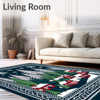 Snowy Village Forest Winter Scene Rug