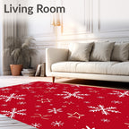 Red Winter Snowflake Star Accents Rug
