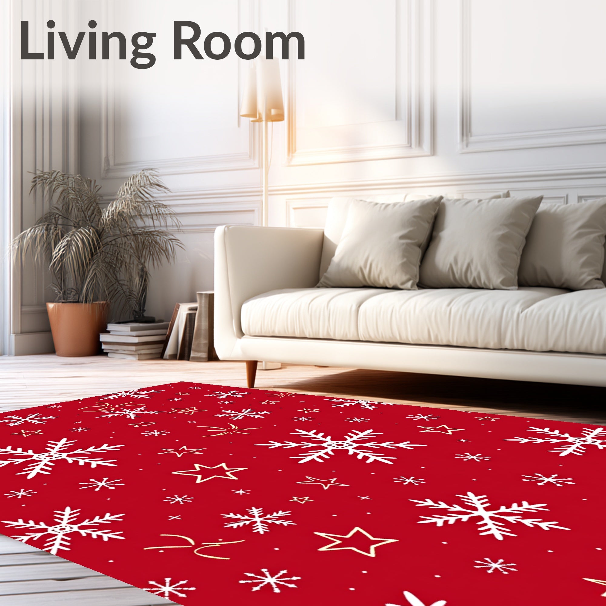Red Winter Snowflake Star Accents Rug