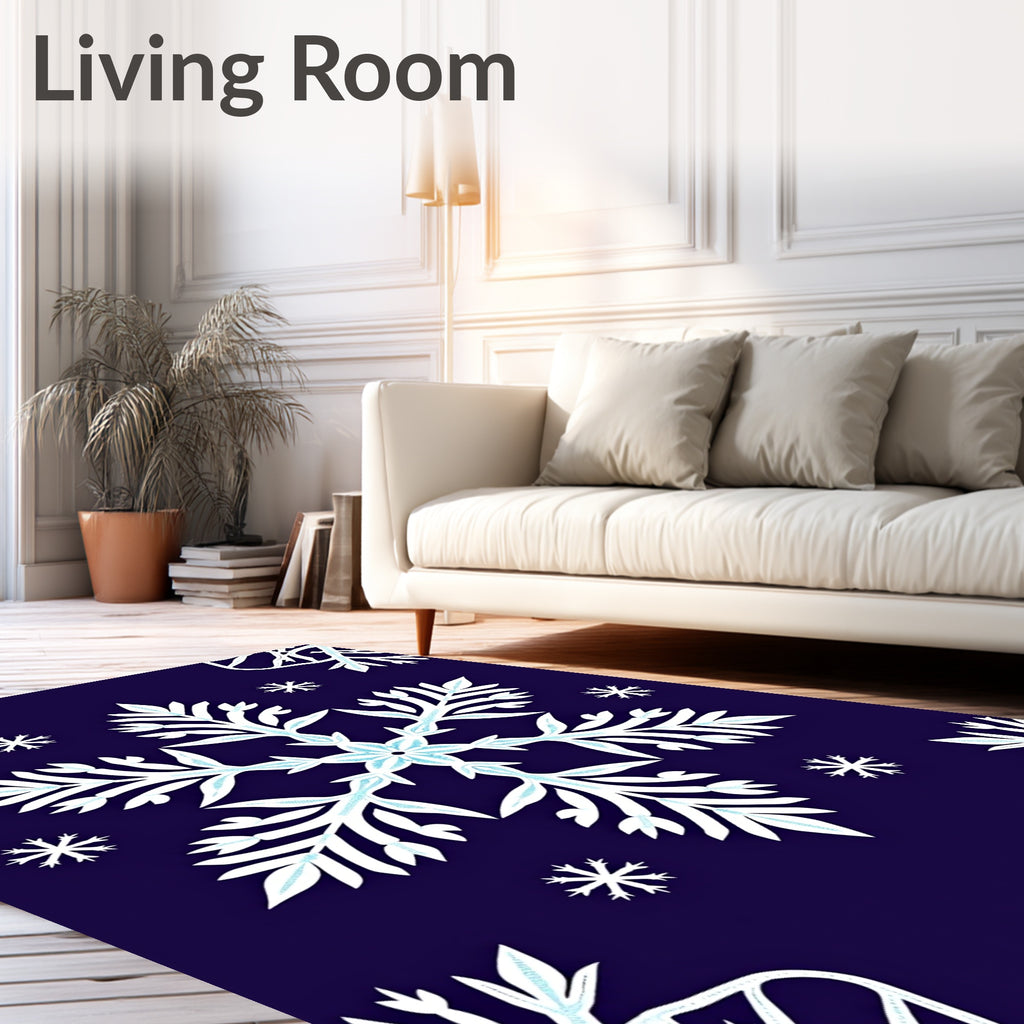Deep Blue Winter Snowflake Collection Rug