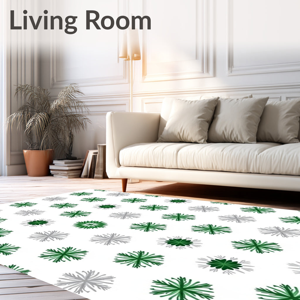 Green Silver Snowflake Repeating Pattern Rug