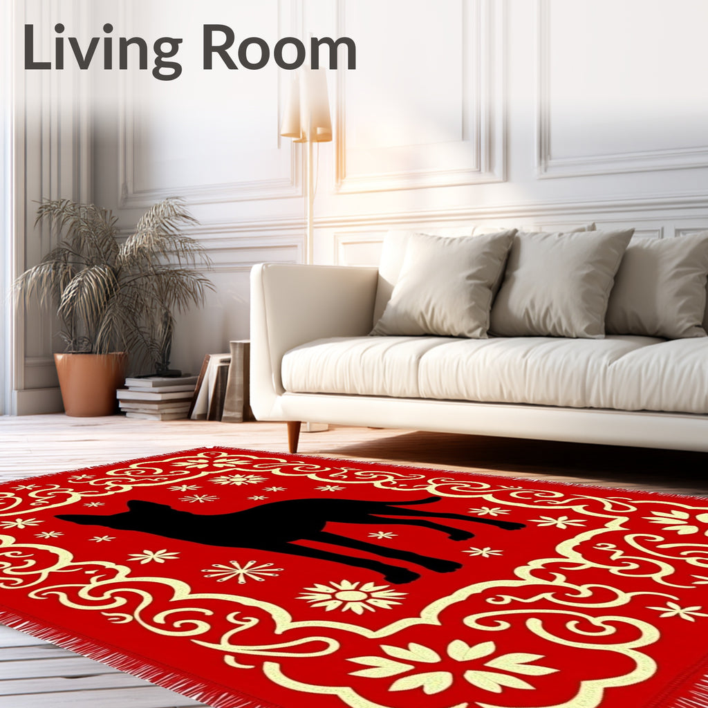 Crimson Dog Silhouette Floral Frame Rug