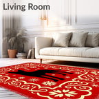 Crimson Dog Silhouette Floral Frame Rug