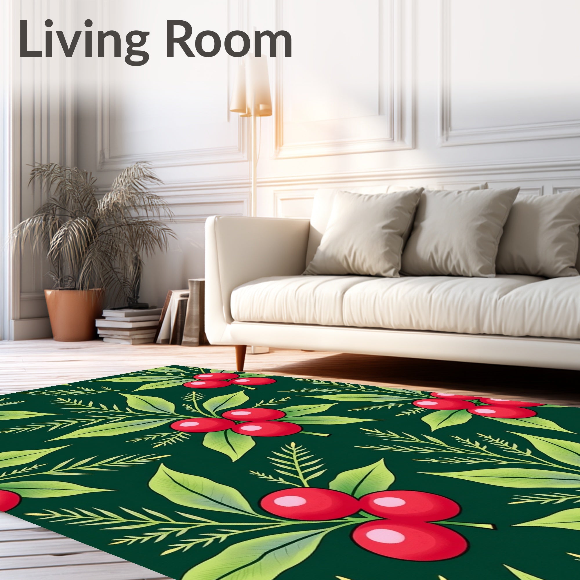 Deep Green Red Berry Foliage Rug