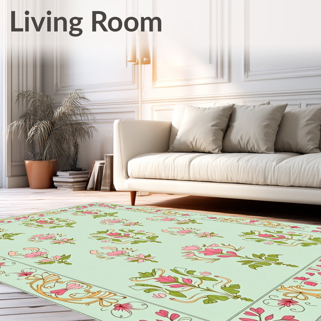 Soft Pink Botanical Garden Arrangement Rug
