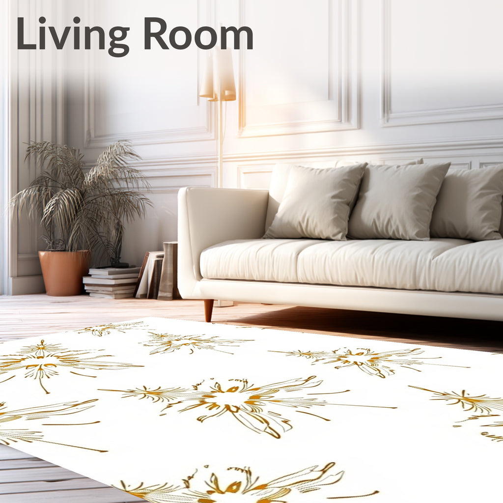 Golden Floral Burst Abstract Art Rug